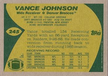 1989 Topps #245 Vance Johnson Back