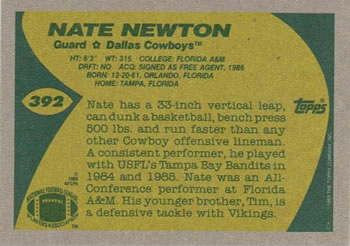 1989 Topps #392 Nate Newton Back