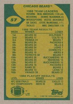 1989 Topps #57 Bears Team Leaders (Sanders Changes Pace) Back