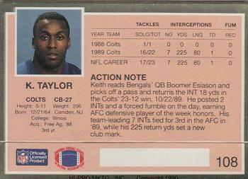 1990 Action Packed #108 Keith Taylor Back