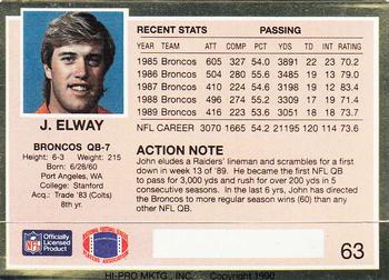 1990 Action Packed #63 John Elway Back