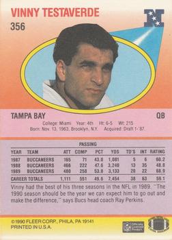 1990 Fleer #356 Vinny Testaverde Back