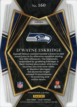 2021 Panini Select - Green and Yellow Prizm Die Cut #160 D'Wayne Eskridge Back