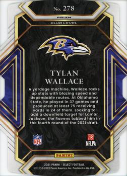 2021 Panini Select - Green and Yellow Prizm Die Cut #278 Tylan Wallace Back