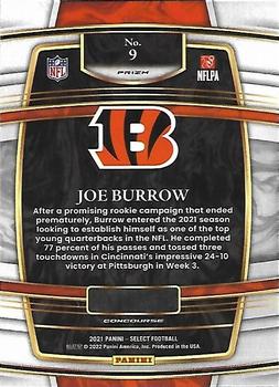 2021 Panini Select - Silver Prizm #9 Joe Burrow Back