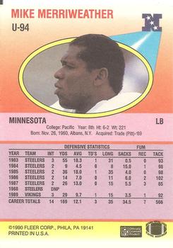 1990 Fleer Update #U-94 Mike Merriweather Back