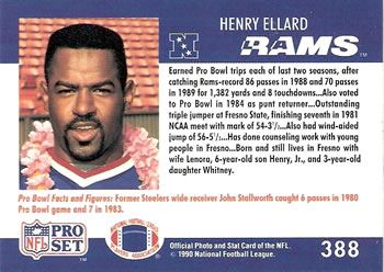 1990 Pro Set #388 Henry Ellard Back