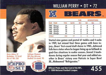 1990 Pro Set #455 William Perry Back