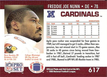 1990 Pro Set #617 Freddie Joe Nunn Back