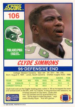 1990 Score #106 Clyde Simmons Back