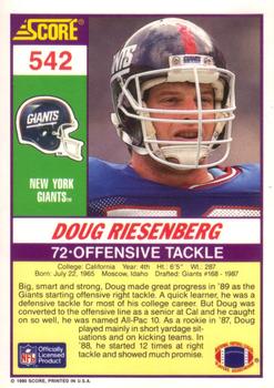 1990 Score #542 Doug Riesenberg Back