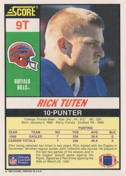1990 Score Rookie & Traded #9T Rick Tuten Back
