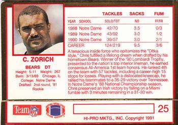 1991 Action Packed Rookie/Update #25 Chris Zorich Back