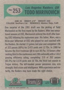 1991 Bowman #253 Todd Marinovich Back