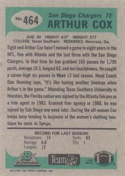 1991 Bowman #464 Arthur Cox Back