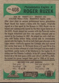1991 Bowman #408 Roger Ruzek Back