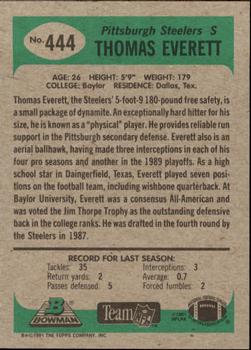 1991 Bowman #444 Thomas Everett Back