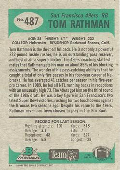 1991 Bowman #487 Tom Rathman Back