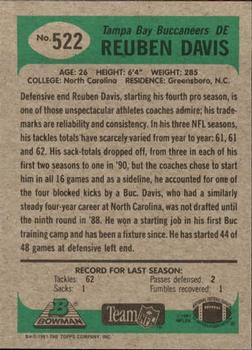 1991 Bowman #522 Reuben Davis Back