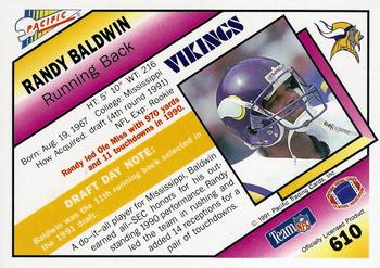 1991 Pacific #610 Randy Baldwin Back