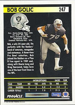 1991 Pinnacle #247 Bob Golic Back