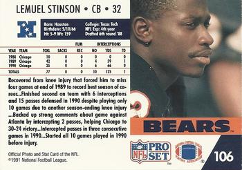 1991 Pro Set #106 Lemuel Stinson Back