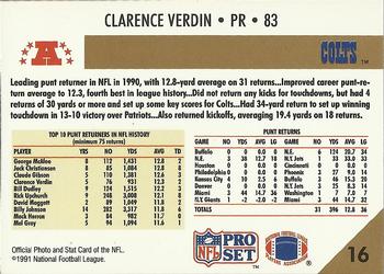 1991 Pro Set #16 Clarence Verdin Back