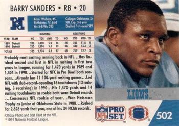 1991 Pro Set #502 Barry Sanders Back