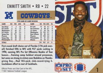 1991 Pro Set #1 Emmitt Smith Back