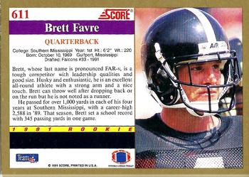 1991 Score #611 Brett Favre Back