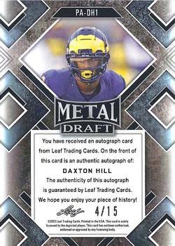 2022 Leaf Metal Draft - Portrait Autographs Wave Pink #PA-DH1 Daxton Hill Back