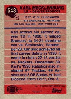 1991 Topps #548 Karl Mecklenburg Back