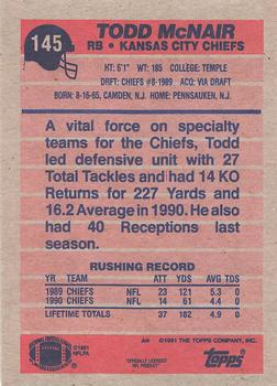 1991 Topps #145 Todd McNair Back