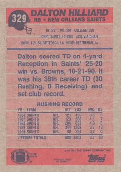1991 Topps #329 Dalton Hilliard Back