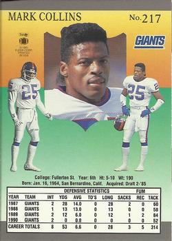 1991 Ultra #217 Mark Collins Back