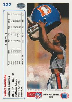 1991 Upper Deck #122 Vance Johnson Back