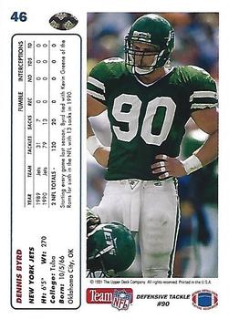 1991 Upper Deck #46 Dennis Byrd Back