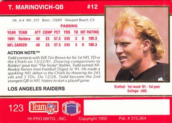 1992 Action Packed #123 Todd Marinovich Back
