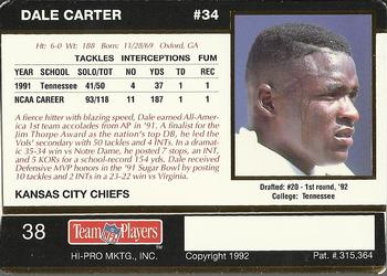 1992 Action Packed Rookie/Update #38 Dale Carter Back