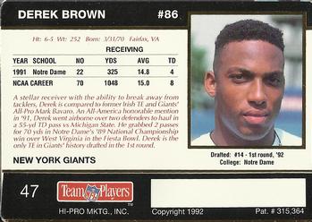 1992 Action Packed Rookie/Update #47 Derek Brown Back