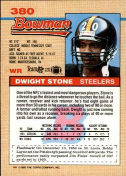 1992 Bowman #380 Dwight Stone Back