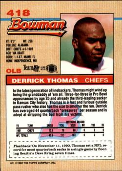 1992 Bowman #418 Derrick Thomas Back