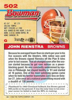 1992 Bowman #502 John Rienstra Back