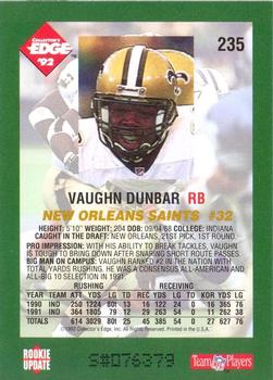 1992 Collector's Edge #235 Vaughn Dunbar Back