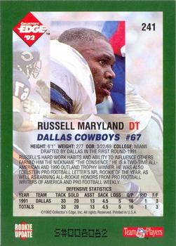 1992 Collector's Edge #241 Russell Maryland Back