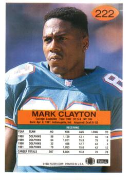 1992 Fleer #222 Mark Clayton Back