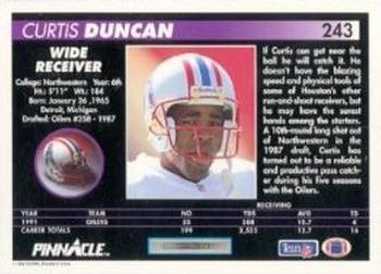 1992 Pinnacle #243 Curtis Duncan Back
