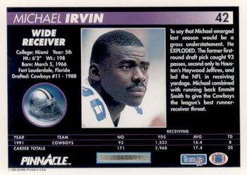 1992 Pinnacle #42 Michael Irvin Back