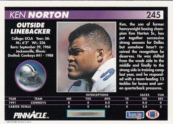 1992 Pinnacle #245 Ken Norton Back