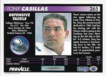 1992 Pinnacle #265 Tony Casillas Back